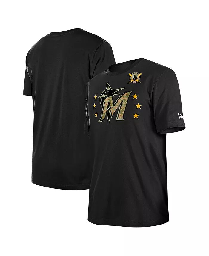 

Мужская черная футболка Miami Marlins 2024-Armed Forces Day New Era