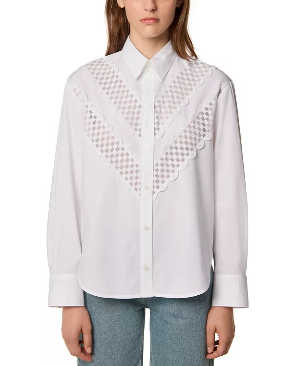 

Хлопковая рубашка с кружевной лентой Tressé, белый