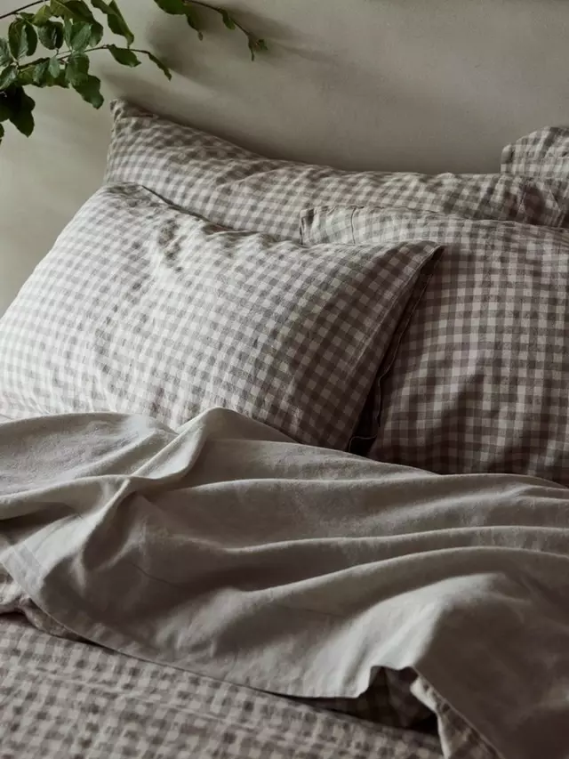 

Постельное белье Piglet in Bed Gingham Linen Blend, цвет mushroom