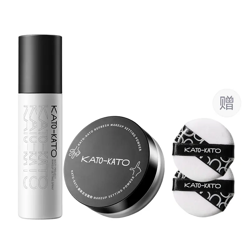 

KATO Loose Powder, Makeup Setting Spray Набор для макияжа Контроль жирности, без переноса, коррекция тона кожи 100мл+6,5г/100мл+8г KATO-KATO, third generation 03 luminous+upgraded long-lasting spray (черный cap) with 2 powder puffs included