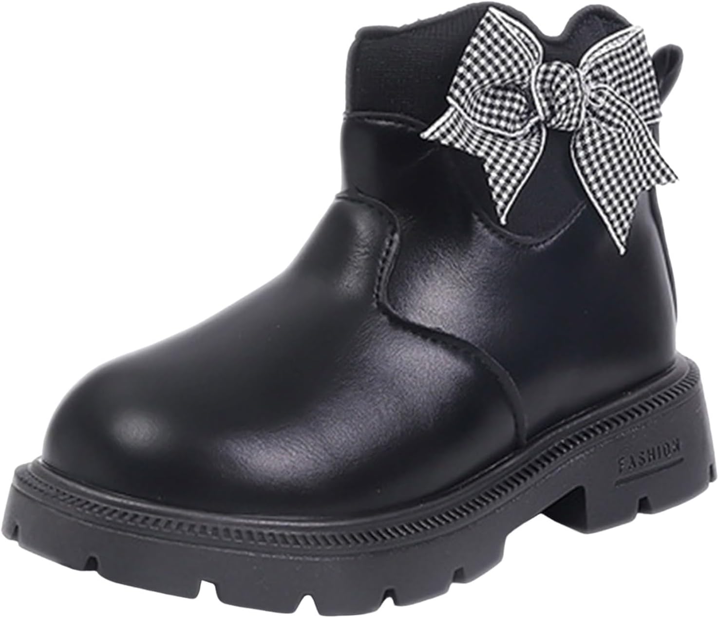 

Детские кожаные ботинки IWIHMIV для девочек, короткие ботильоны с бантиком, боковой молнией, нескользящие, для улицы, на мягкой подошве, теплые обувь, Black