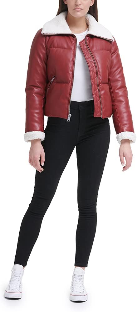 Женская куртка-пуховик Levi's Breanna из искусственной кожи на подкладке из овчины, красный — фото 3