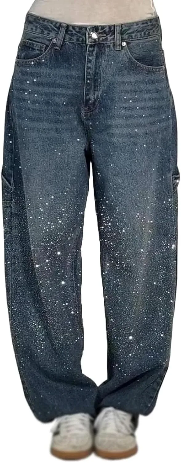 

Женские повседневные джинсы-шаровары с пайетками и карманами