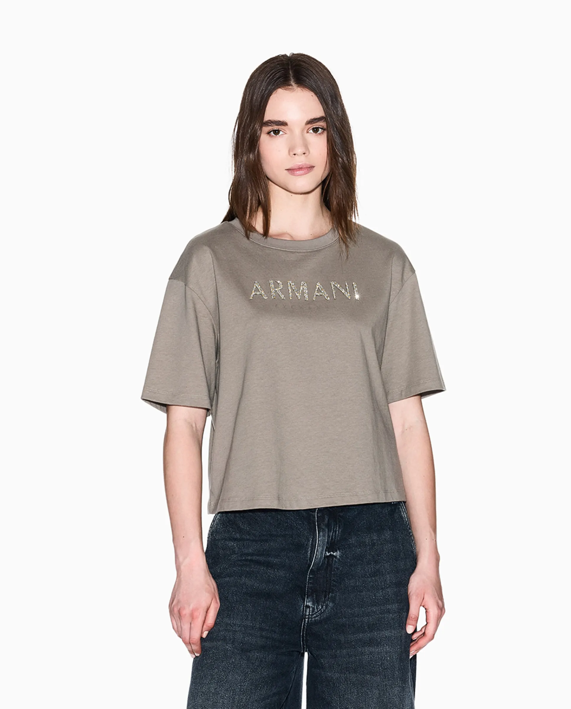 

Женская футболка с короткими рукавами кроп Armani Exchange, зеленый