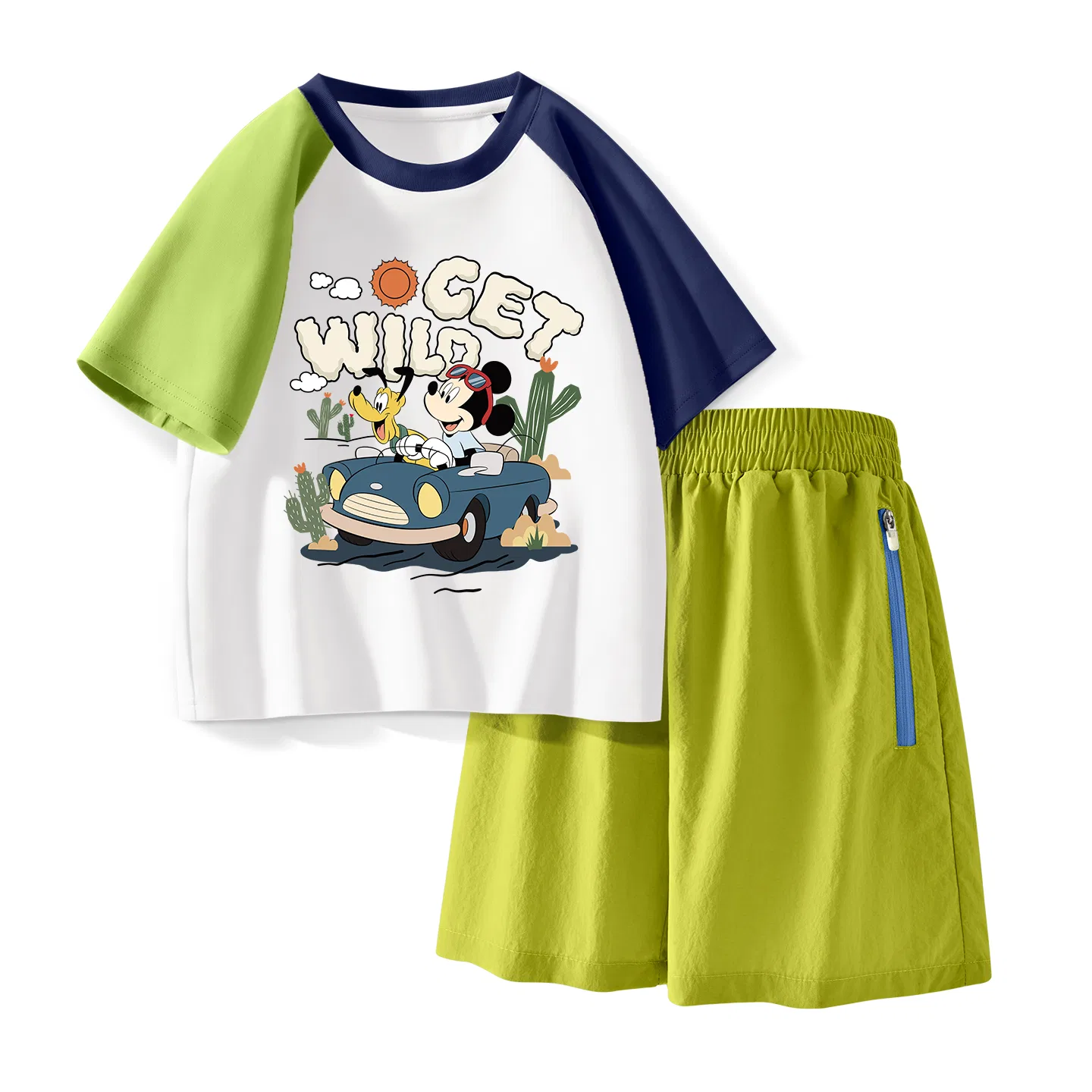 Детский спортивный костюм Casual Sportswear 2 Piece Set Disney, Di Surprise K Green Pink+Solid Color Mint Cyan — фото 4