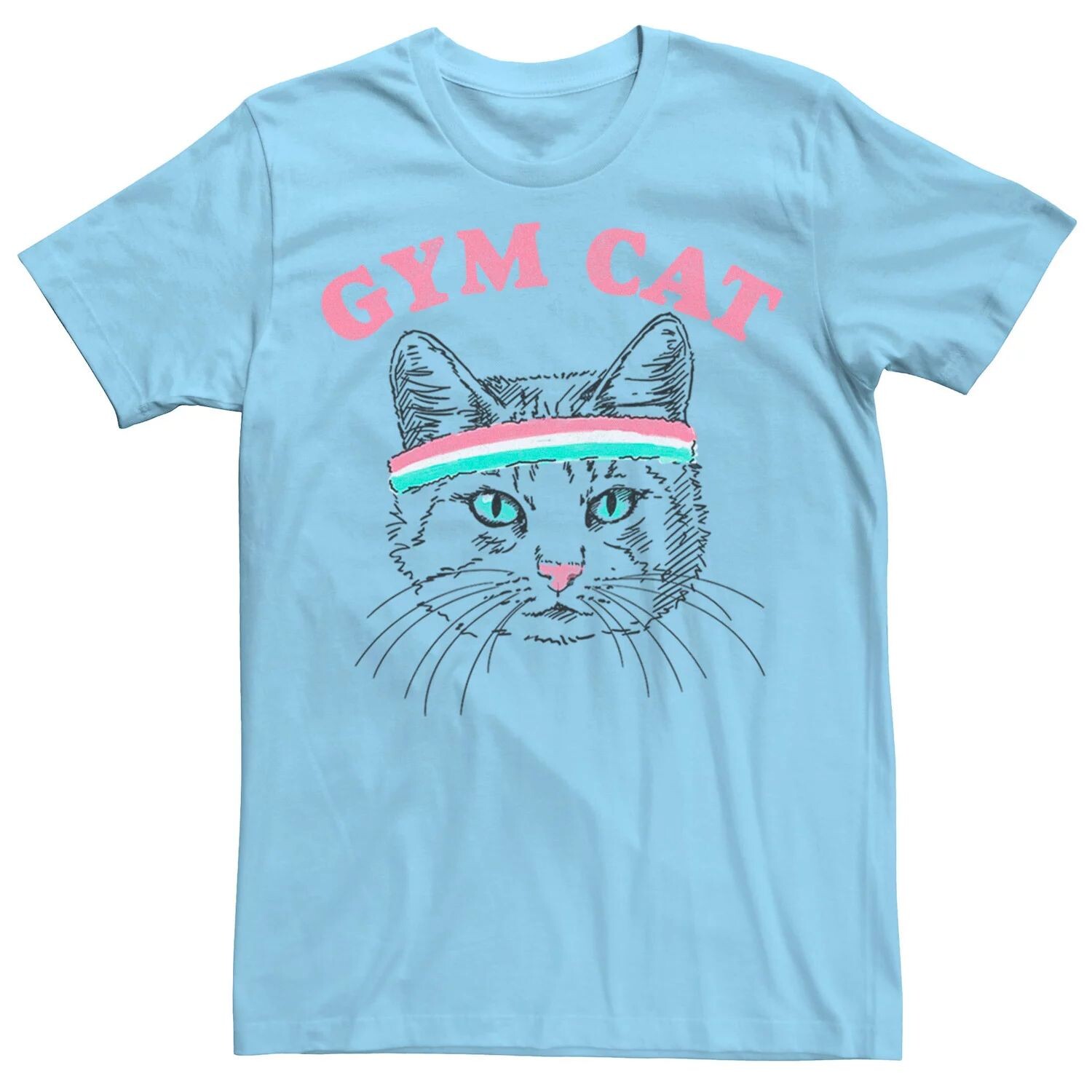 

Мужская футболка Gym Cat Outline с повязкой на голову Licensed Character, светло-синий