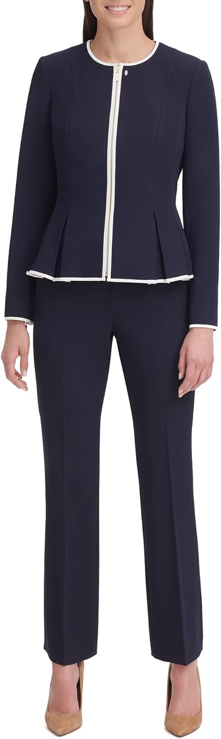 Женская куртка-блейзер Tommy Hilfiger с баской и застежкой-молнией спереди без воротника, Midnight/Ivory — фото 2