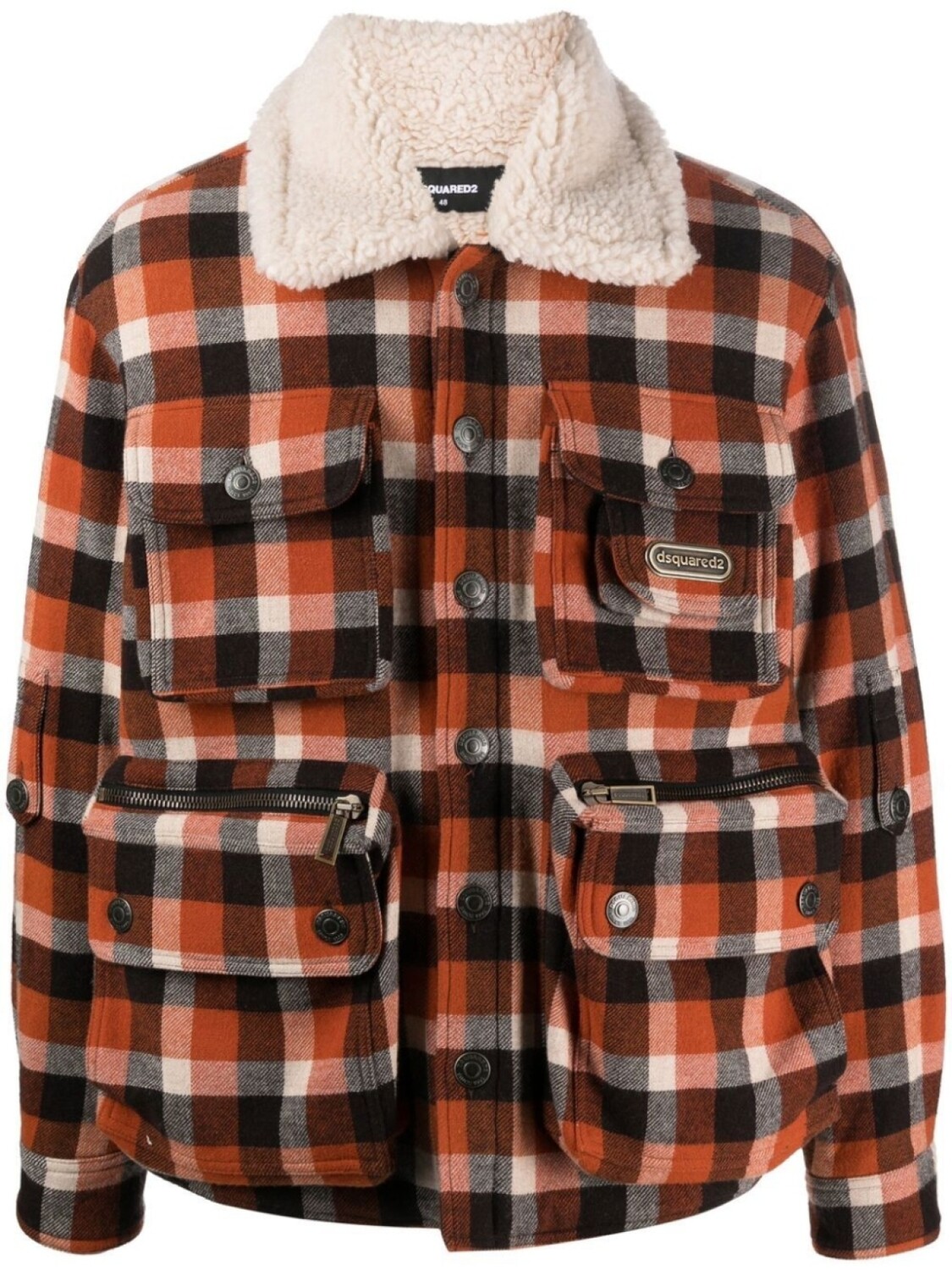 

Dsquared2 check-print shearling jacket, коричневый