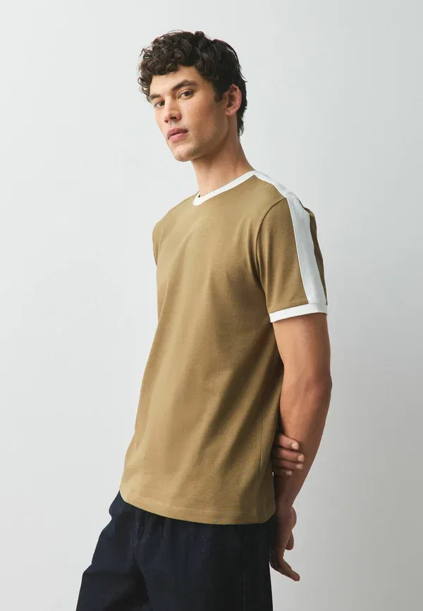 Футболка Regular Fit, Next, over arm stripe ringer t-shirt, хаки-зеленый