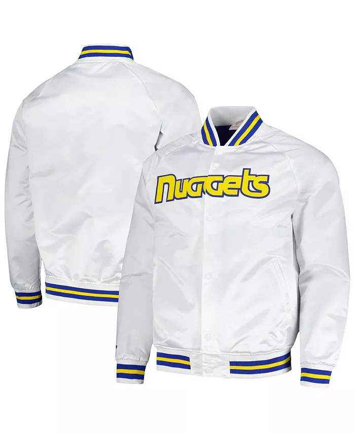 

Мужская белая куртка Denver Nuggets Hardwood Classics Throwback Wordmark с регланными рукавами и полной застежкой на кнопки Mitchell & Ness