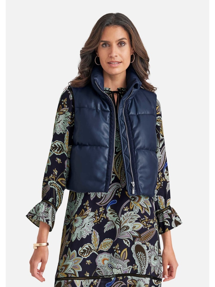 

MADELEINE Короткий стеганый жилет из искусственной кожи темно-синего цвета