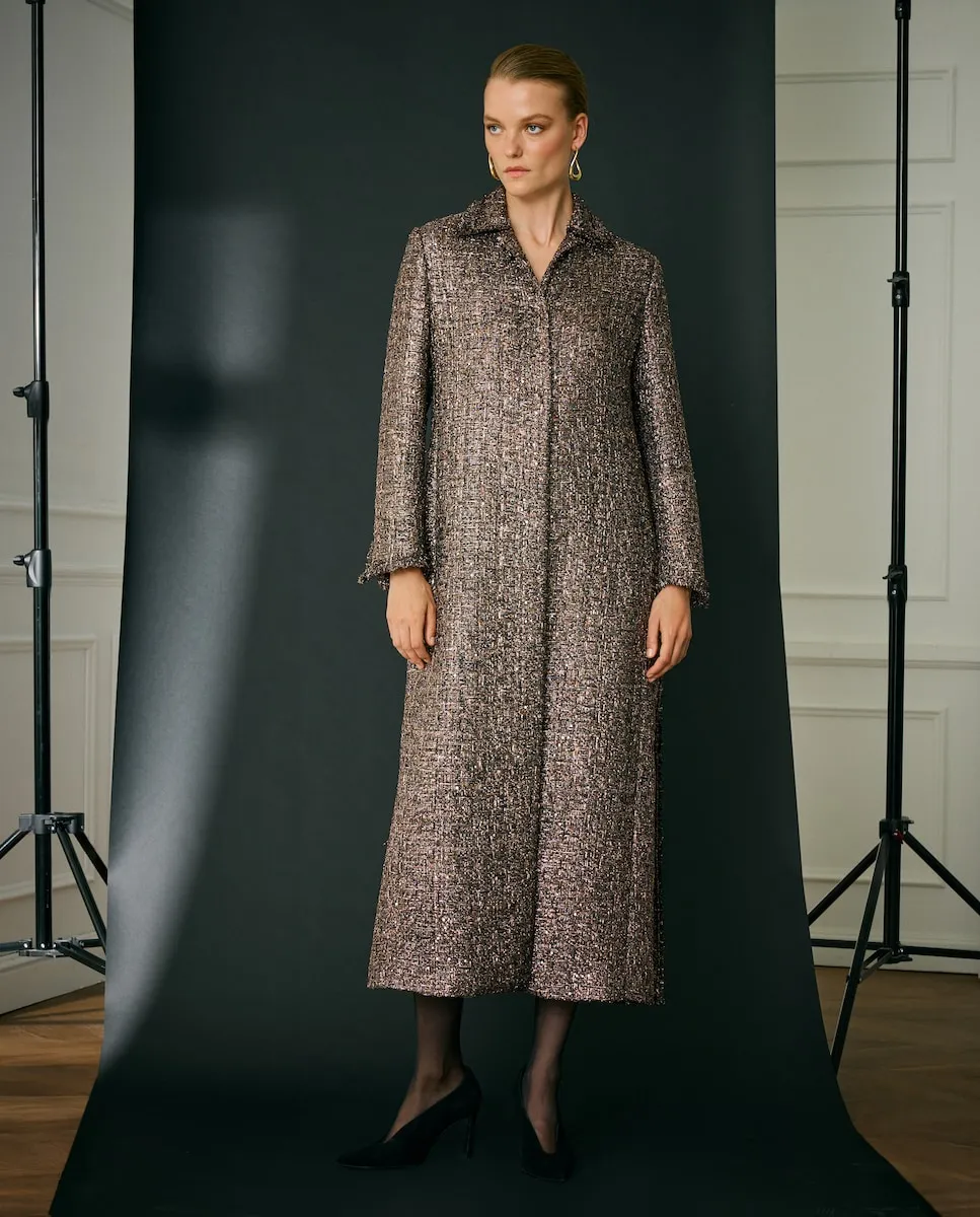 

Длинное женское пальто жаккард Woman Fiesta El Corte Inglés, старое золото