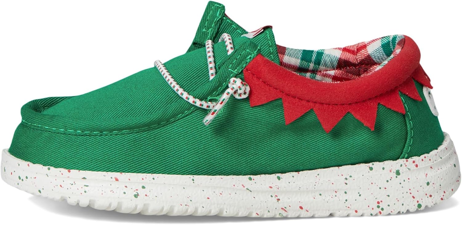 Hey Dude Kids Wally Holiday ELF (для малышей) - Детские мокасины - Верх из ткани - Эластичные шнурки - Хлопковая подкладка Heydude, красный/зеленый — фото 4