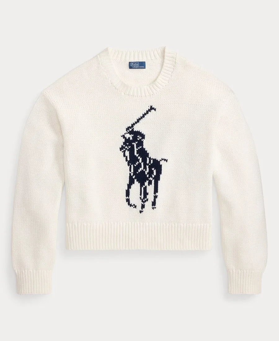 Женский свитер с круглым вырезом "Большой пони" Polo Ralph Lauren, белый — фото 3