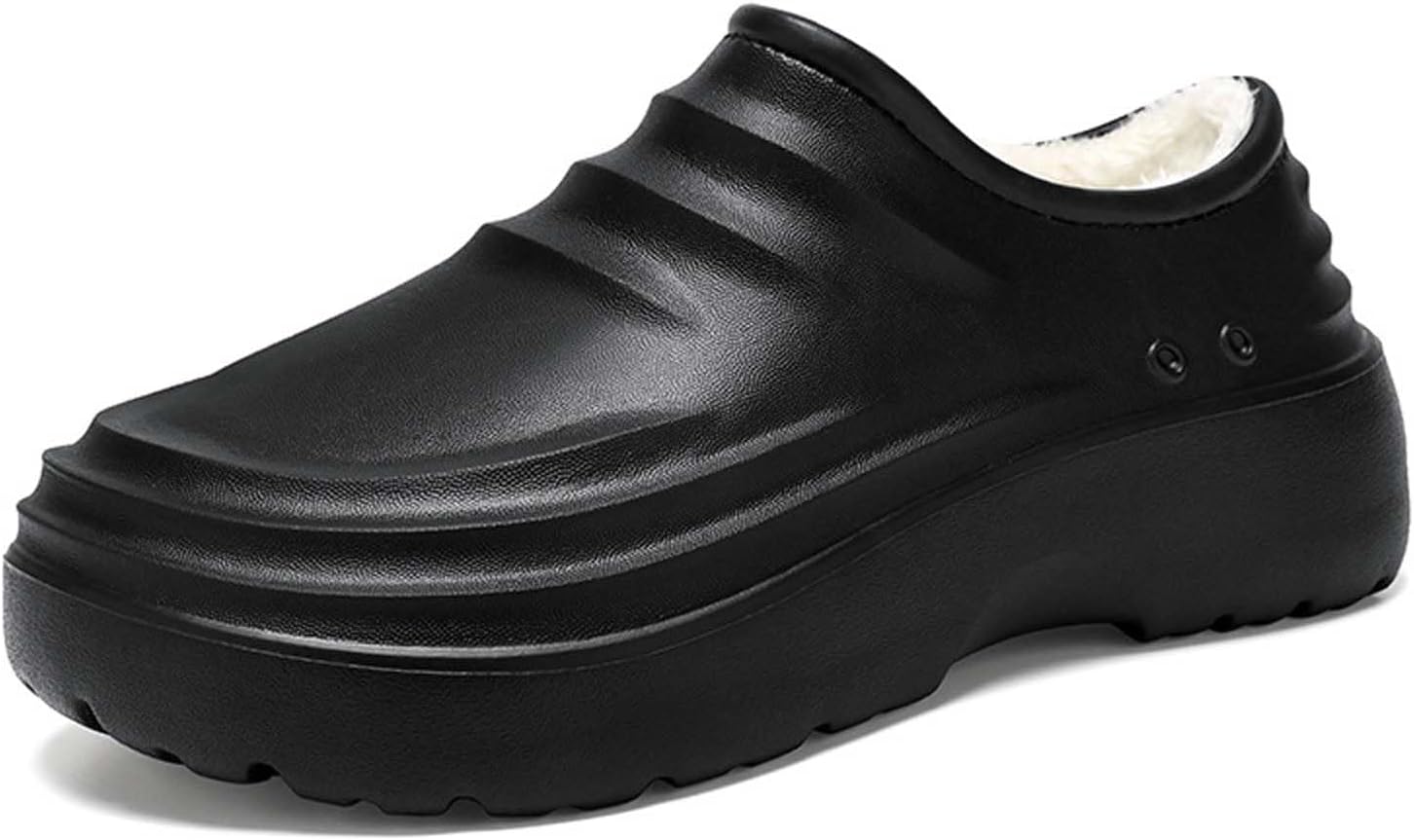 

Классические сабо с меховой подкладкой, водонепроницаемые зимние пушистые тапочки для мужчин, теплые тапочки с флисовой подкладкой для дома и улицы Generic, черный