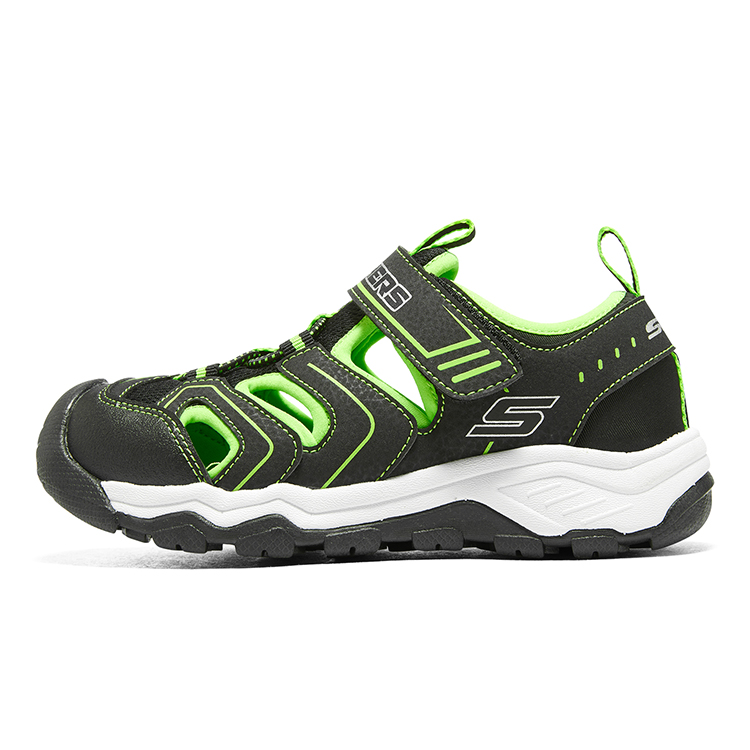 

Износостойкие дышащие детские сандалии Black Green Teenagers Skechers, черный/лимонный (носки)