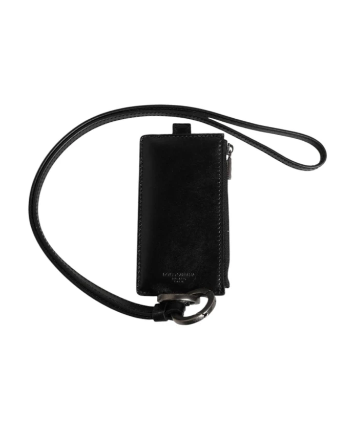 

Черный кожаный кошелек-держатель для карт с логотипом Dolce & Gabbana, черный