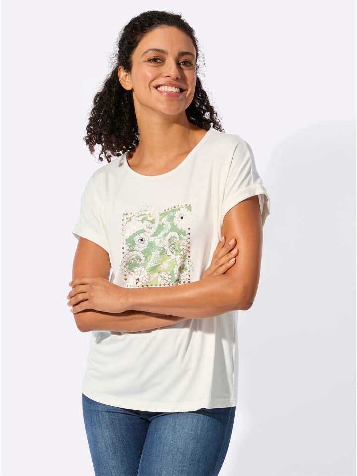 

Футболка с круглым вырезом с принтом экрю и эвкалипта WITT WEIDEN, Белый, Футболка с круглым вырезом с принтом экрю и эвкалипта WITT WEIDEN