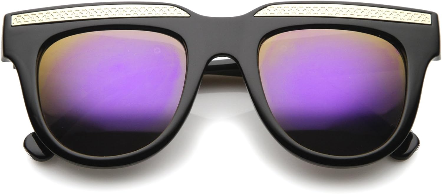 

Солнцезащитные очки zeroUV в стиле ретро с металлическими акцентами, зеркальными линзами и роговой оправой, увеличенного размера, 50 мм, Black-gold / Purple Orange Mirror