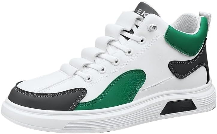 

Мужские кеды для скейтбординга с повседневной шнуровкой - однотонные низкие кроссовки из ПУ, всесезонная обувь с округлым носком, подошва из ПВХ, тканевая стелька для повседневной носки Hhhchpm, белый/зеленый