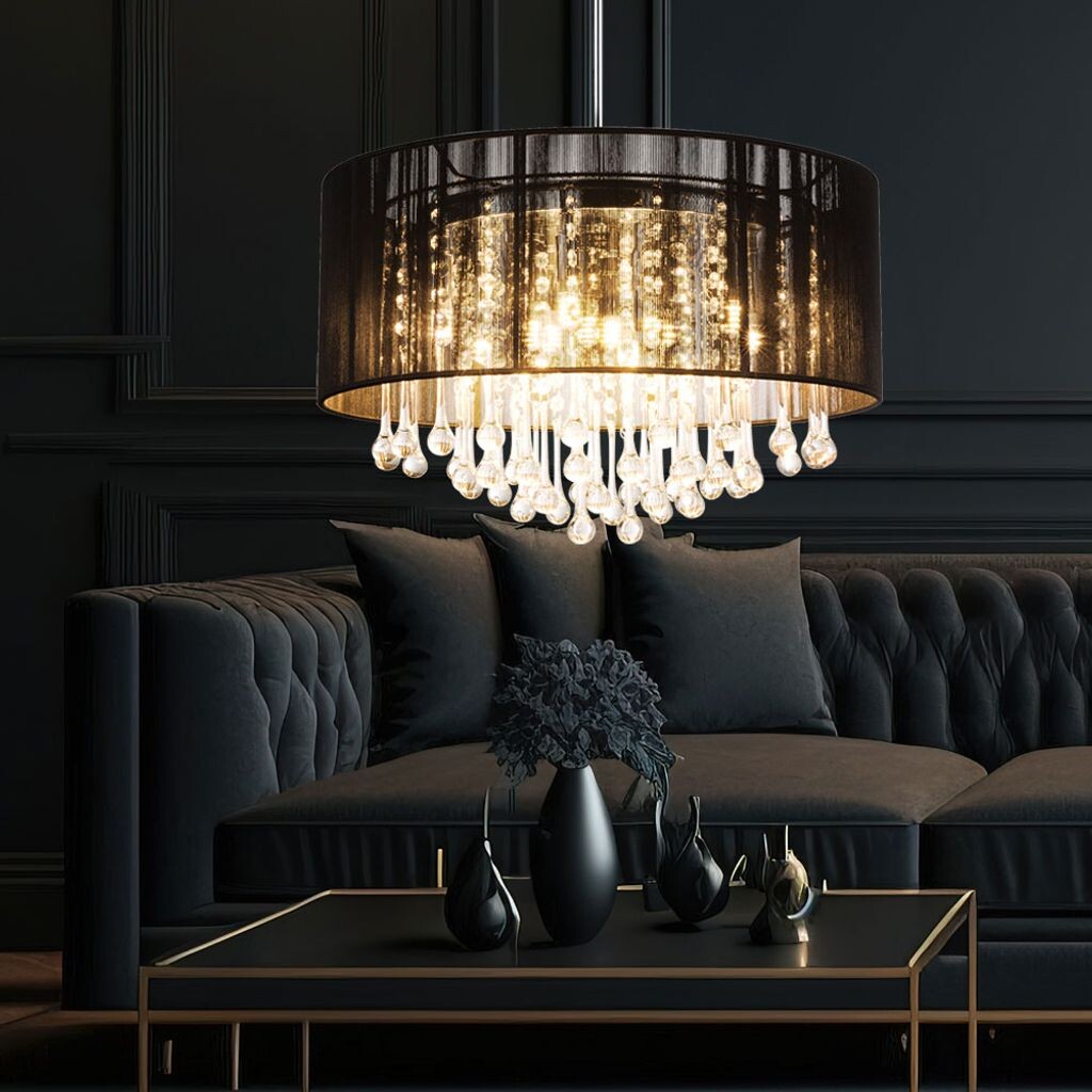 

Светодиодный подвесной светильник, металл, хром, шелк, стекло, кристаллы Globo Lighting, черный
