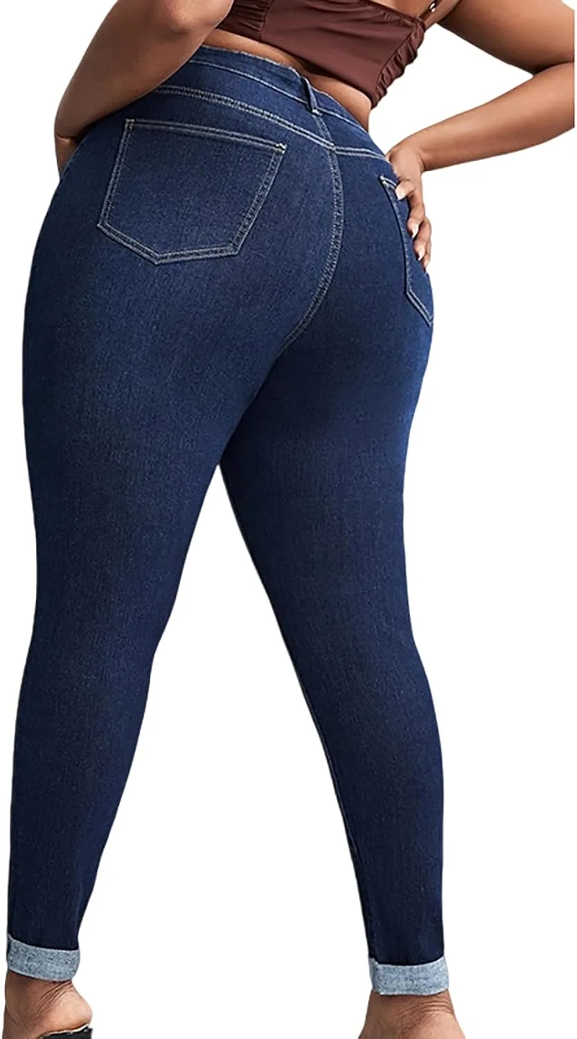 Женские джинсы Curvy Slim Plus Size – высокие скинни джинсы-леггинсы на пуговицах — фото 3