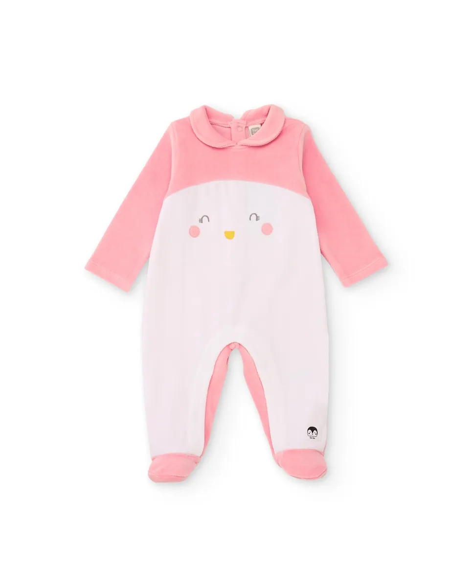 

Вязаный детский комбинезон розового цвета с изображением пингвина Tuc tuc