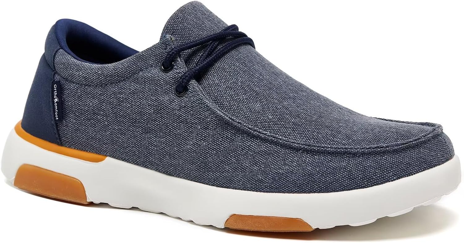 

Мужские ортопедические мокасины OrthoComfoot: удобная обувь с поддержкой свода стопы для облегчения боли при плантарном фасциите и плоскостопии, повседневные ортопедические мокасины для боли в стопах и пятках, W1-denim