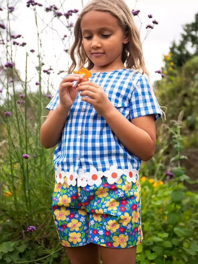 Детские двусторонние шорты Raina с цветочным клетчатым принтом, Cobltging/Picnicposy Frugi — фото 2