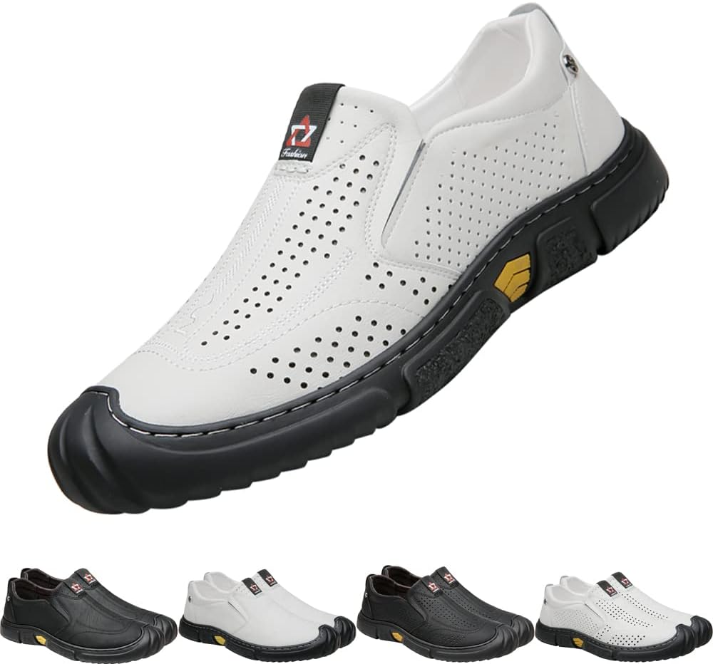 

Мужские повседневные спортивные кроссовки, сандалии для походов и вождения из кожи, закрытый носок, легкие, удобные, дышащие, для ходьбы Generic, Whiteb