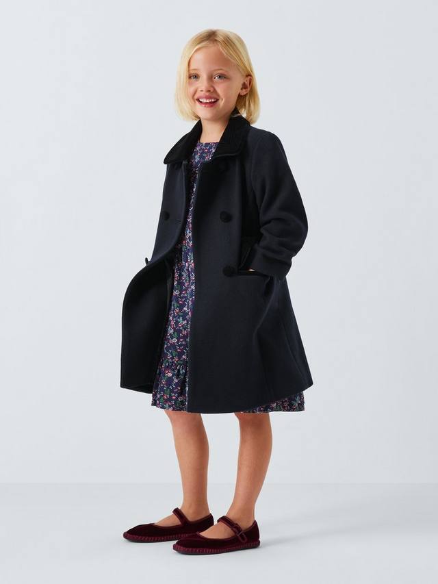 

Детское пальто с бархатной отделкой из шерсти John Lewis Heirloom Collection, Navy