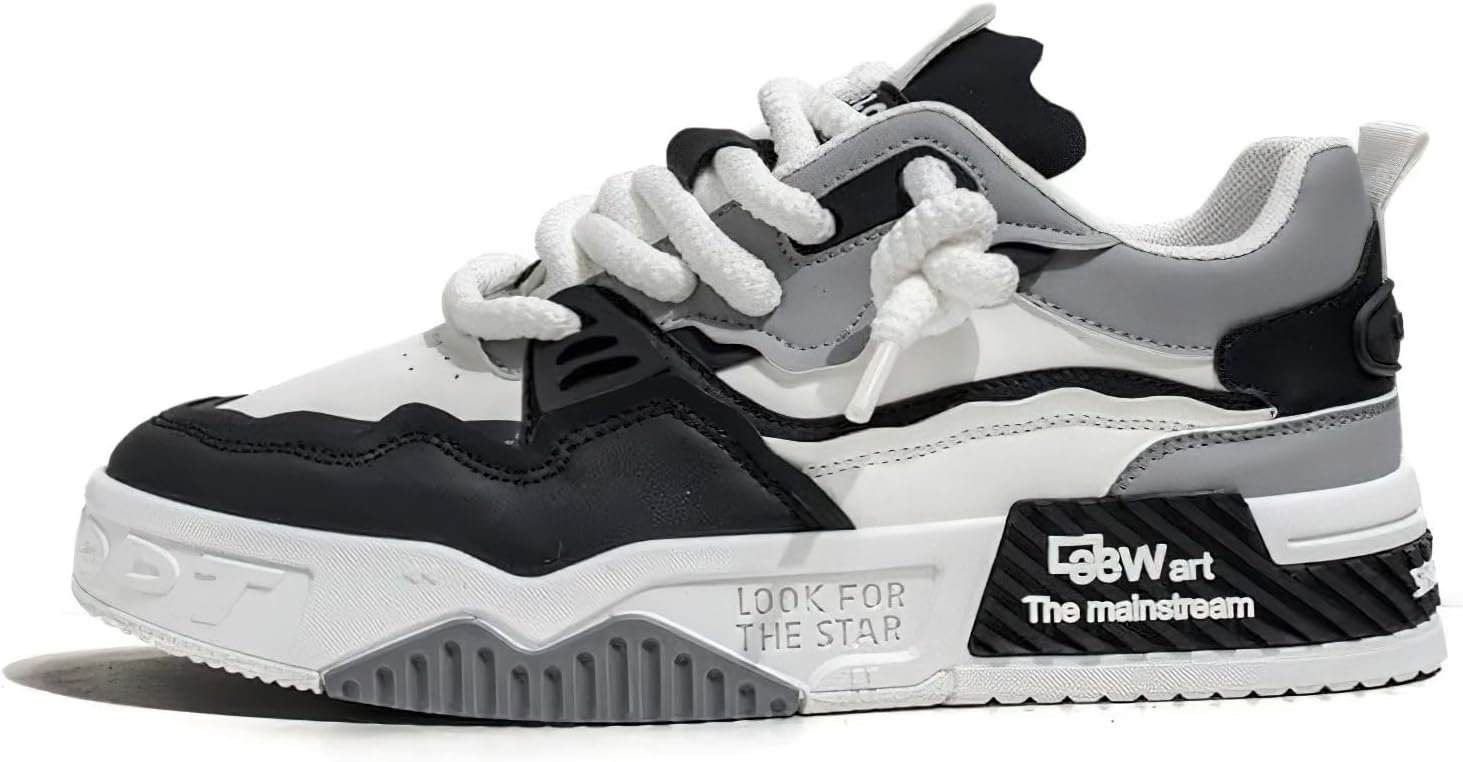 

Мужские модные кроссовки на шнуровке, удобная повседневная обувь для прогулок, кроссовки на толстой подошве из искусственной кожи, теннисные кроссовки Yebonsho, черный