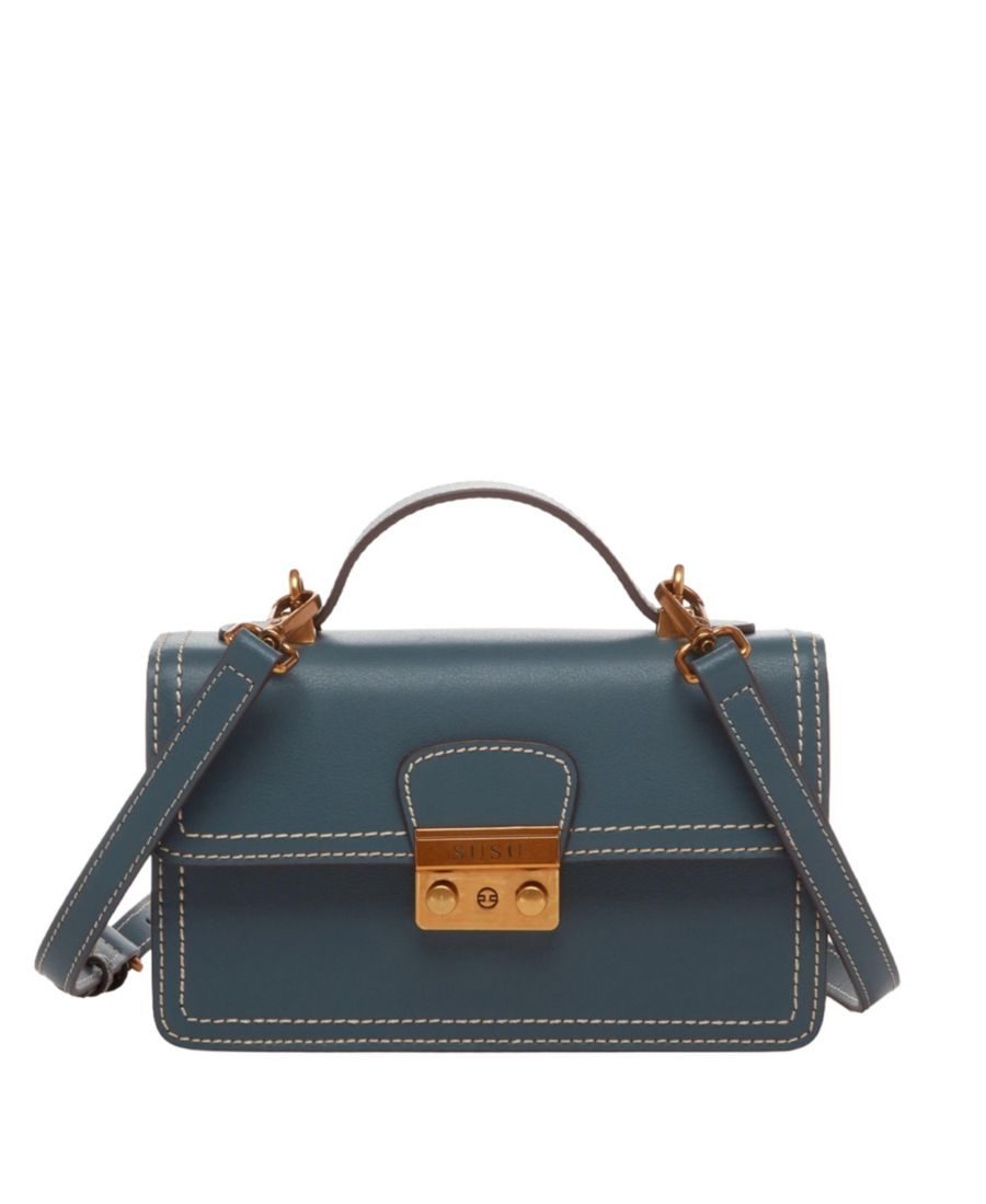 

Кожаная сумка через плечо с верхней ручкой, маленькая сумочка SUSU, Blue/teal blue
