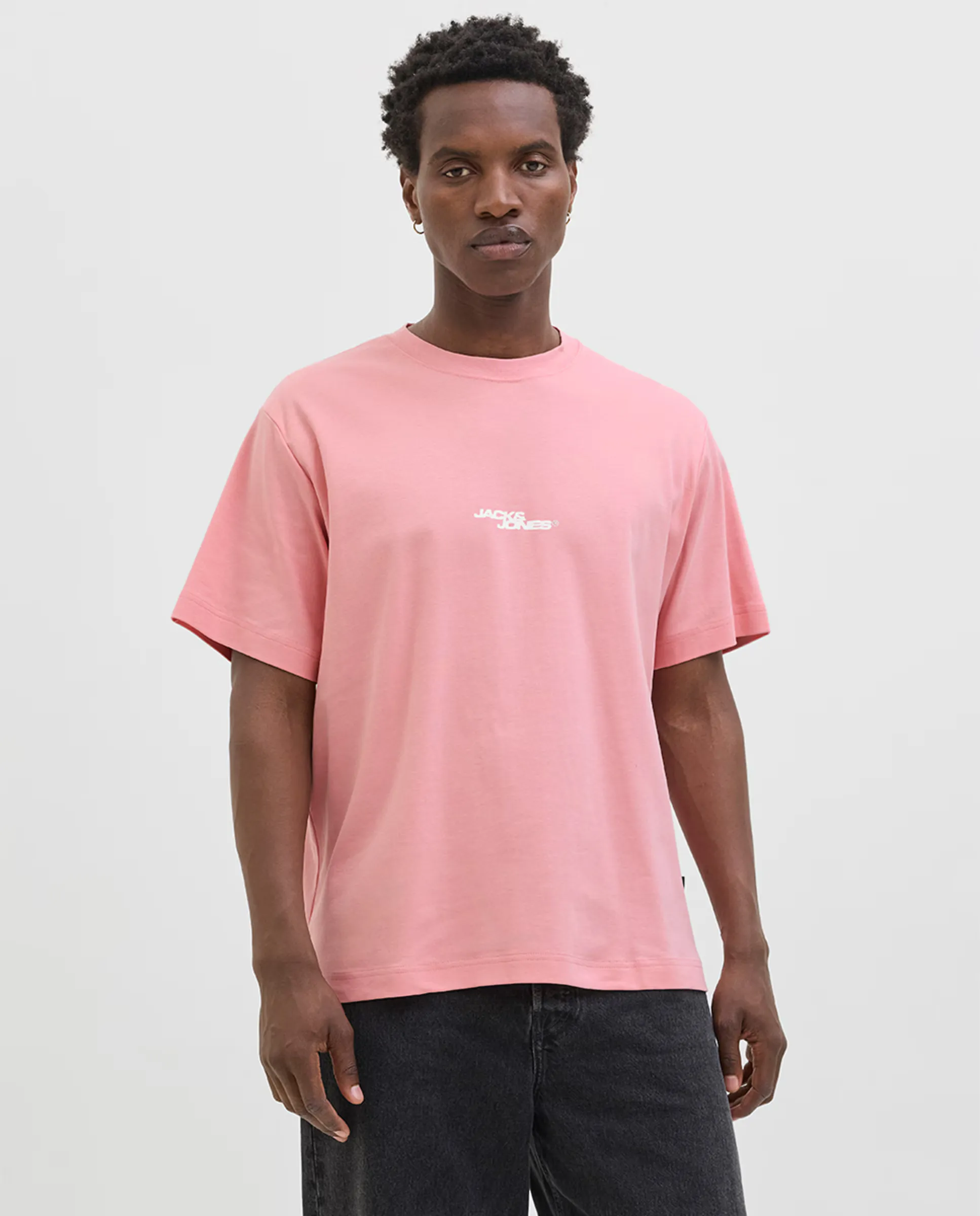 

Мужская футболка с коротким рукавом и принтом на спине Jack & Jones, розовый