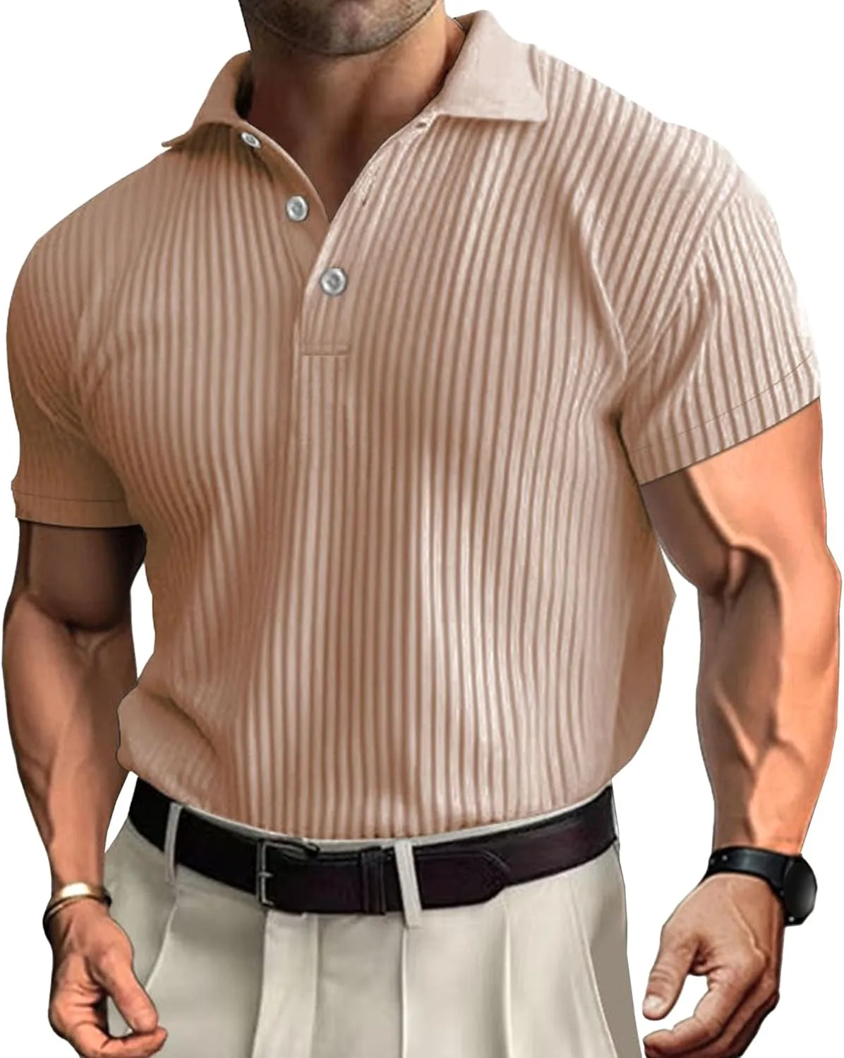 

Мужская поло Maiyifu-GJ с ребристой вязкой, V-образным вырезом и коротким рукавом