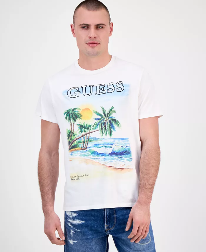 

Мужская футболка с коротким рукавом и принтом "Oceans View" GUESS, белый