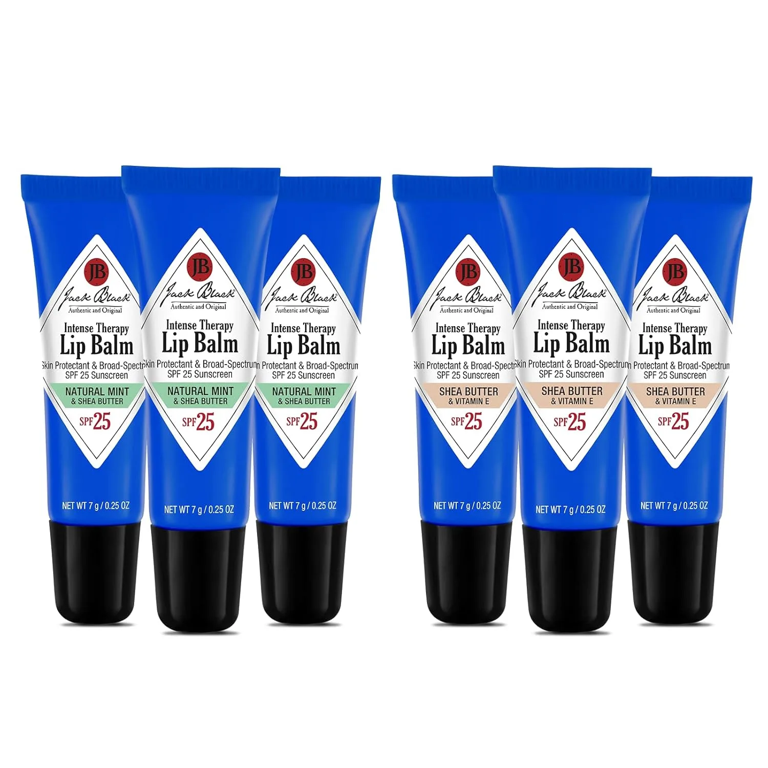 Jack Black Intense Therapy Lip Balm, набор 6 шт - Natural Mint & Shea Butter и Shea Butter & Vitamin E, бальзам для губ SPF 25, green