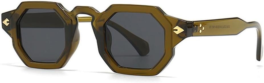 

Ретро-солнцезащитные очки Polygon для женщин с заклепками, градиентные линзы, защита от УФ-излучения UV400; мужские солнцезащитные очки в стиле панк TKKTLLT, Olive Green Gray