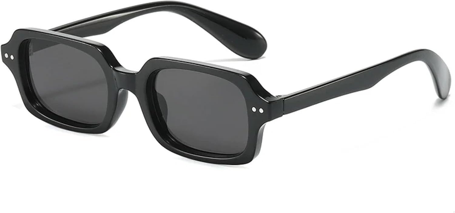 

Модные маленькие прямоугольные мужские солнцезащитные очки в стиле ретро с заклепками, сине-зеленые, с защитой от УФ-излучения UV400, женские, с градиентным переходом цвета VFDHN, Black Grey