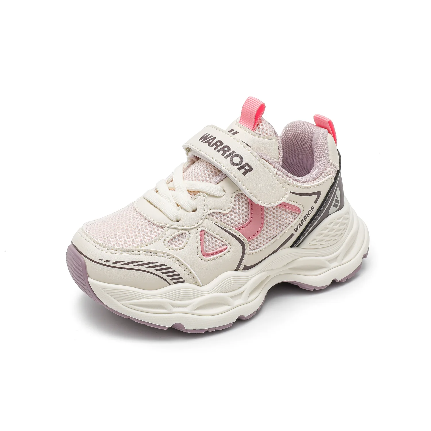Детские спортивные туфли Synthetic Leather Slip Resistant Anti Kick Lightweight Cushioning Low top Casual WARRIOR, розовый/бежевый/taro фиолетовый