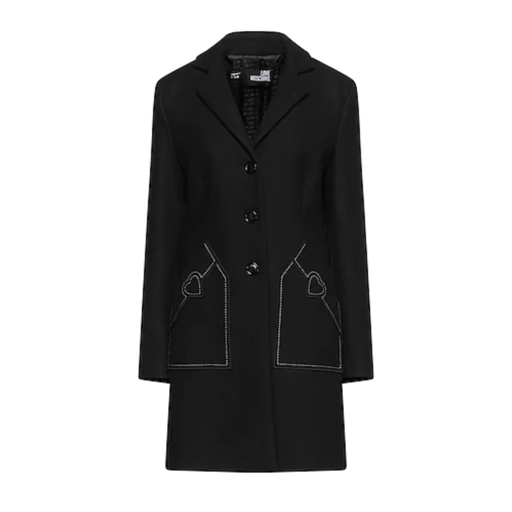 

Черное шерстяное женское пальто LOVE MOSCHINO
