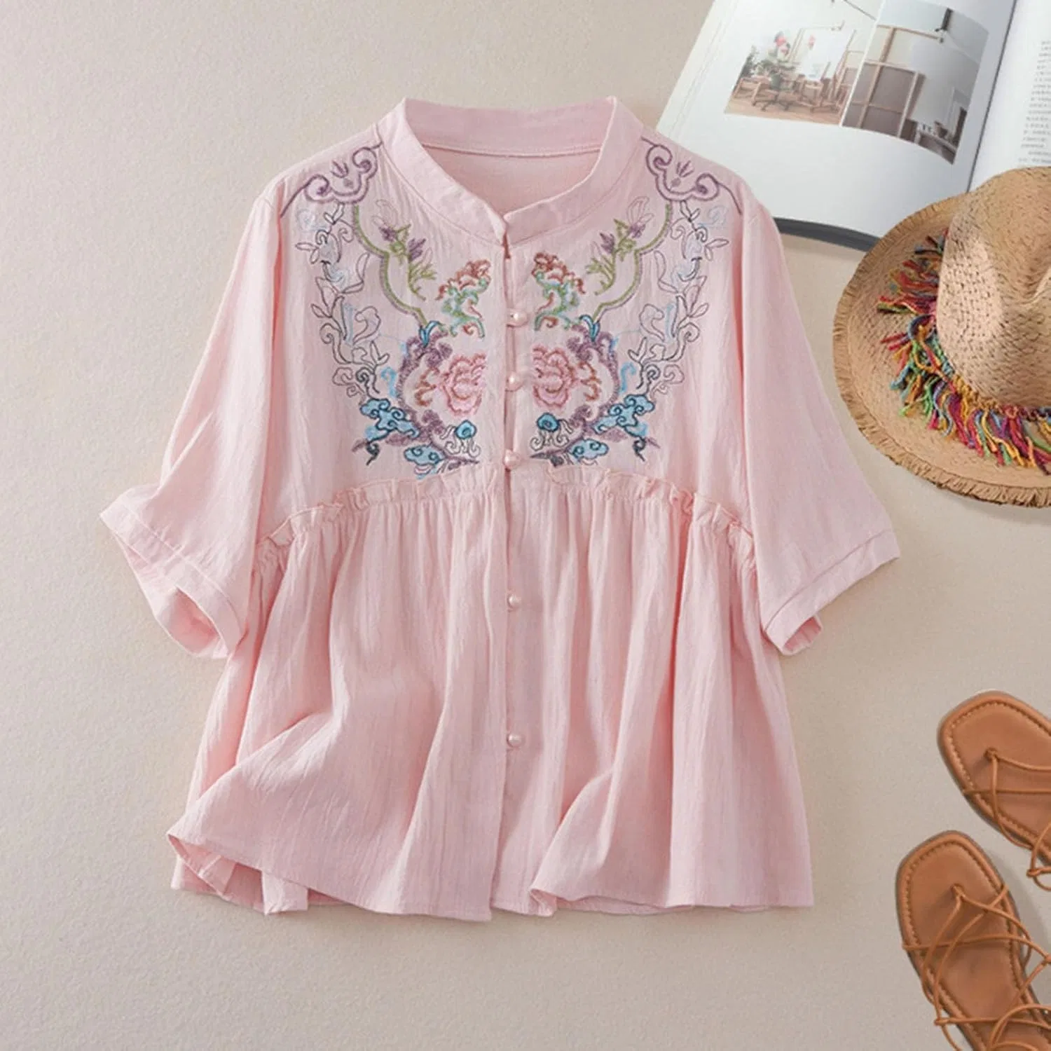 Туника, хлопок и лен Tunic T-Shirt, розовая — фото 3