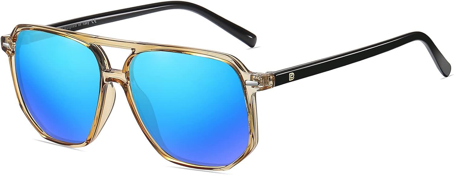 

Солнцезащитные очки-авиаторы DUCO в стиле ретро-винтаж, квадратные, поляризованные, для женщин и мужчин, с двойной перемычкой, модель DC3001, Transparent Gold Frame Revo Blue Lens