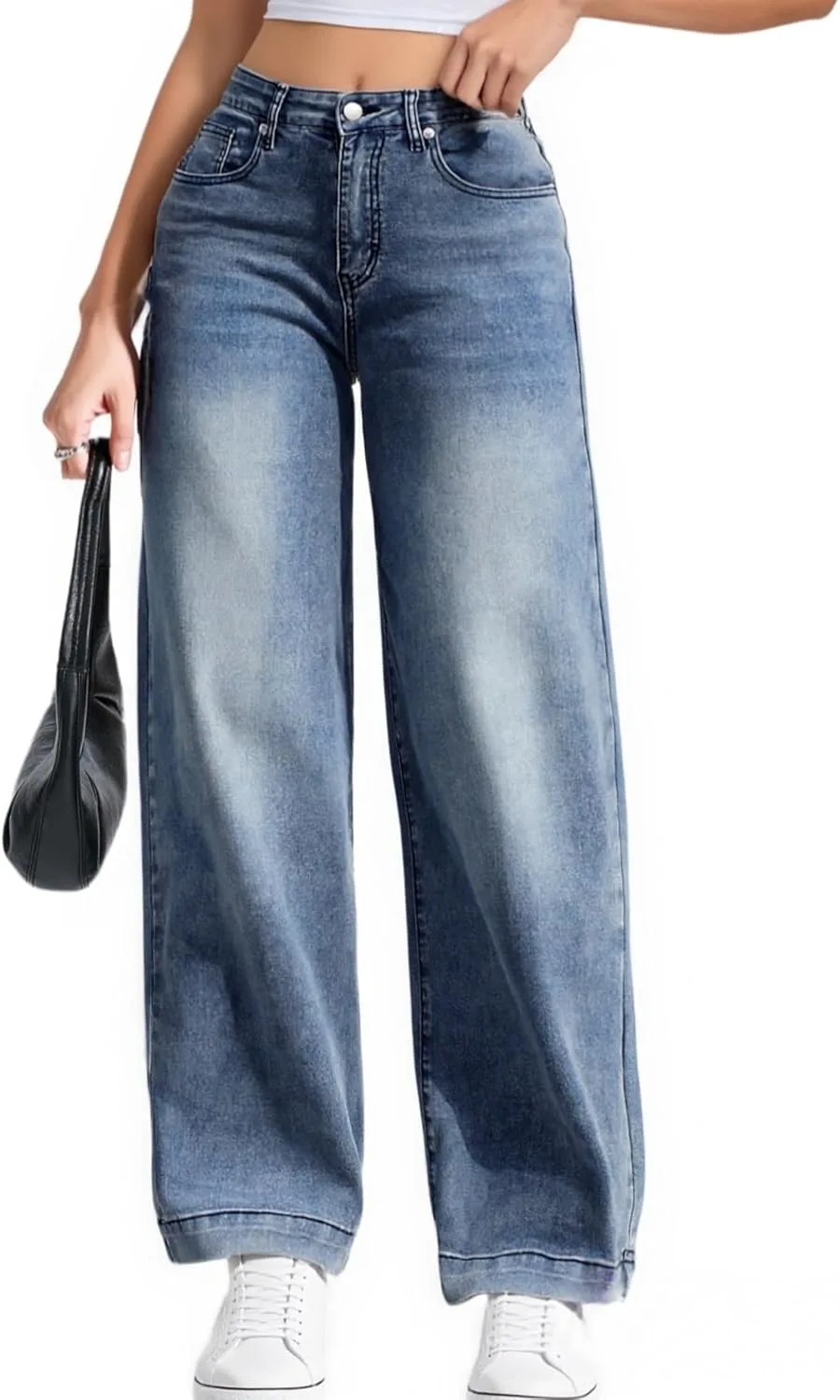 

Женские джинсы 2025 Baggy с широкими штанинами Boyfriend, средняя посадка Estzc