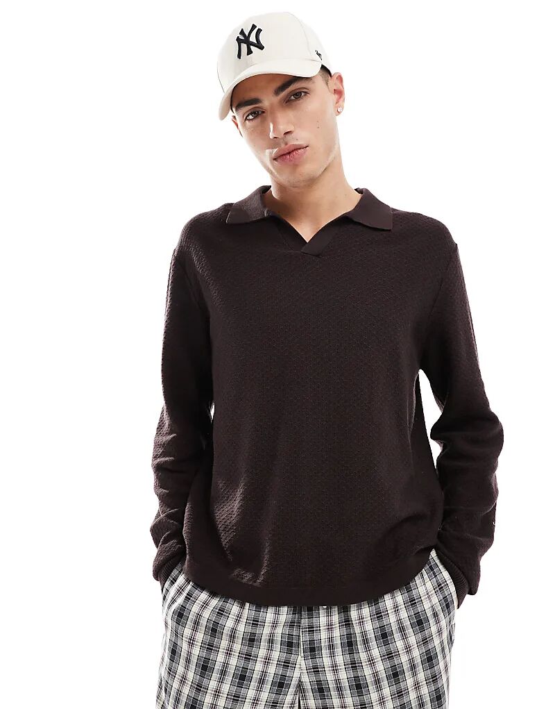 

Трикотажное поло с длинными рукавами Cotton On коричневого цвета Cotton:On