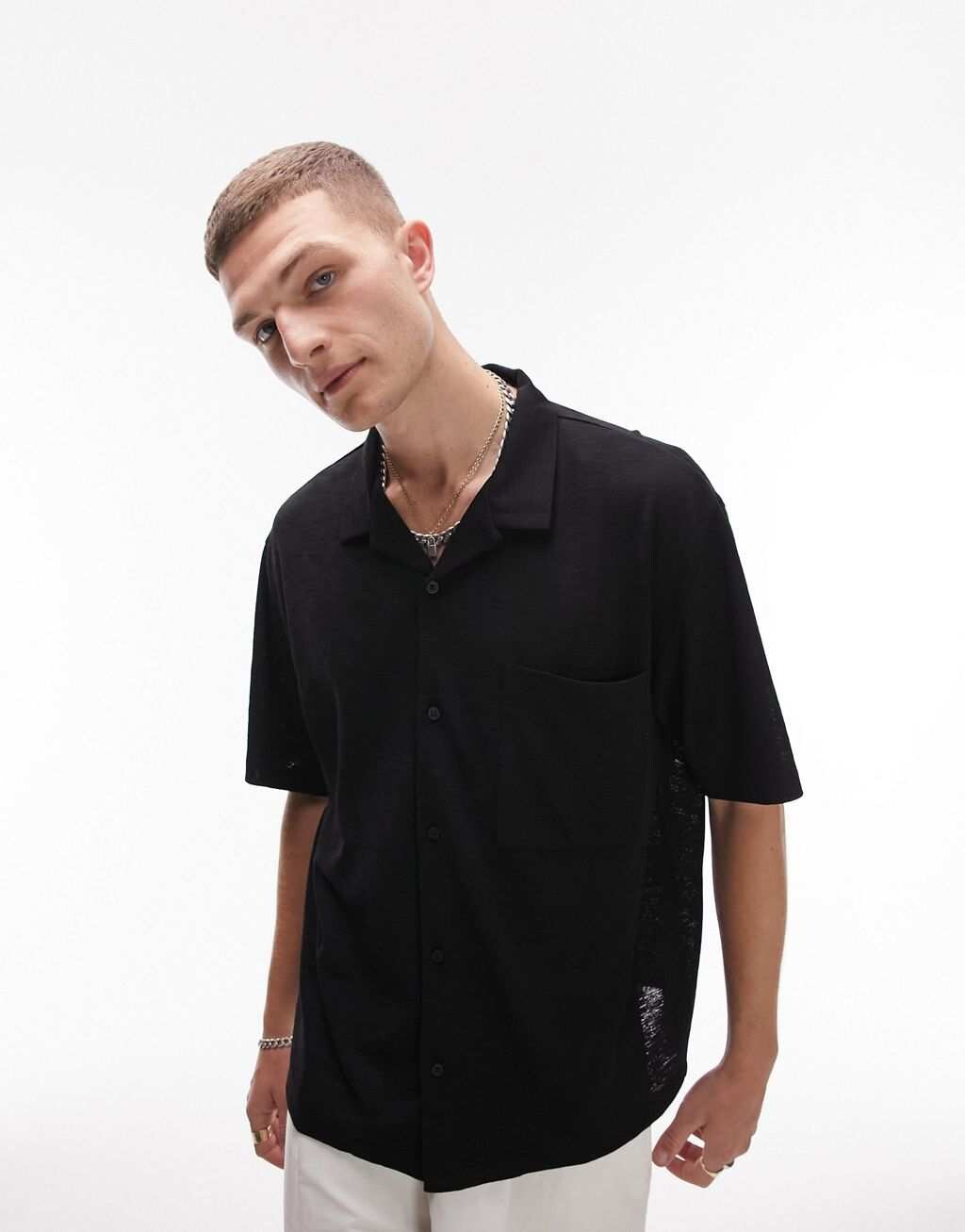 

Черная рубашка оверсайз из крепового джерси Topman
