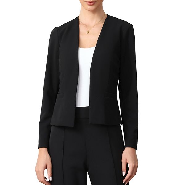 

Блейзер для женщин офисный повседневный с длинным рукавом без воротника с карманами Inspire Chic, Black