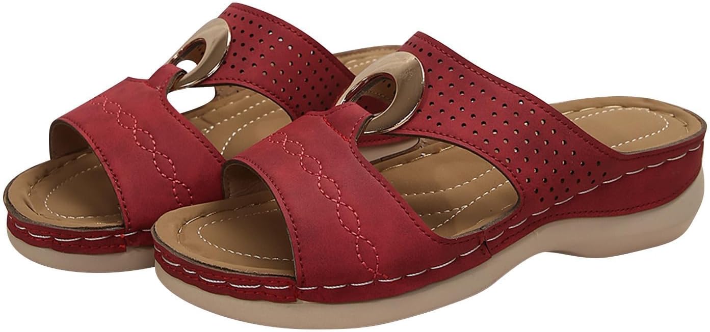 

Ортопедические сандалии для женщин с поддержкой свода стопы, танкеткой, летние повседневные удобные шлепанцы, нарядные платформенные пляжные слайды, на низком каблуке, с памятью формы, дышащие шлепанцы Generic, красный