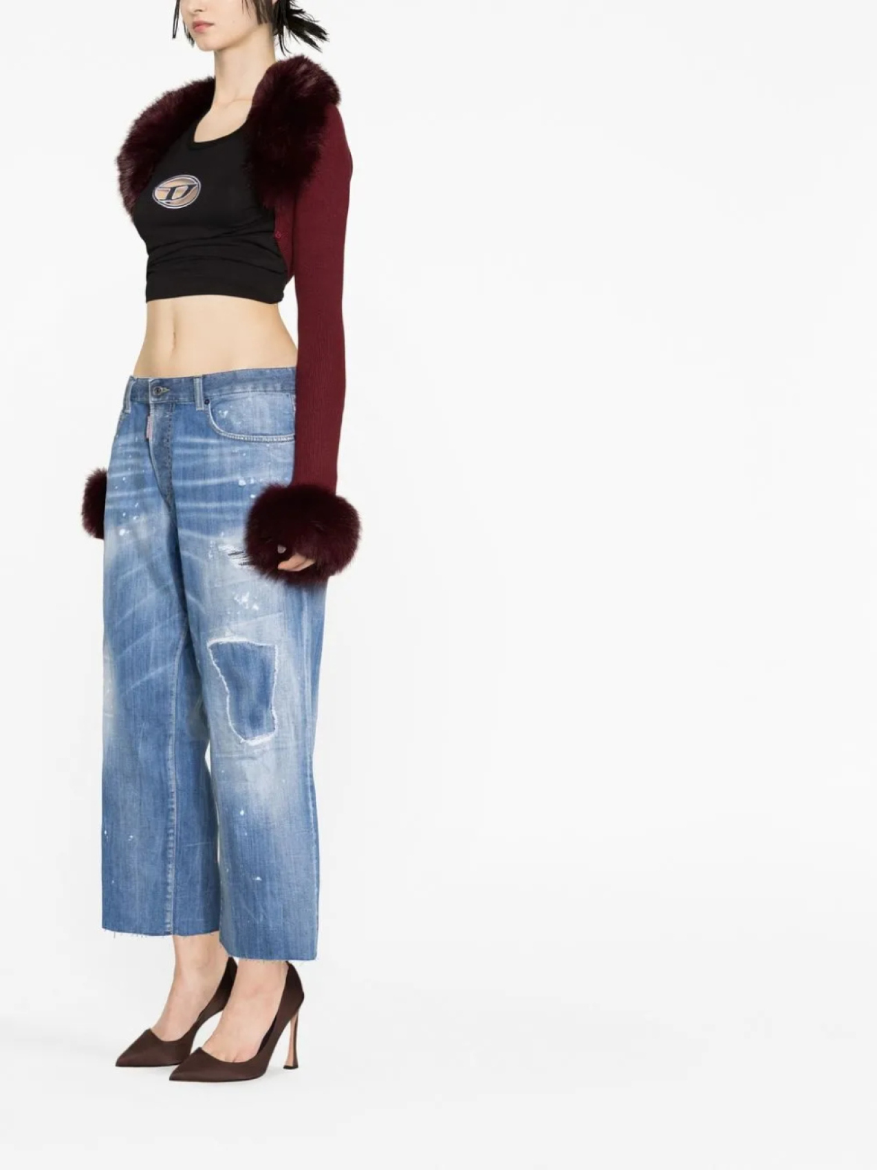 

DSQUARED2 укороченные джинсы широкого кроя с эффектом потертости, синий