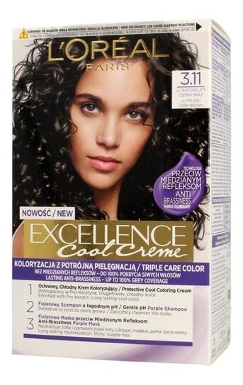 

Краска для волос L'Oreal Excellence Cool Creme 3.11 Ultra Ash Dark Brown 1 упаковка., L'oréal Paris